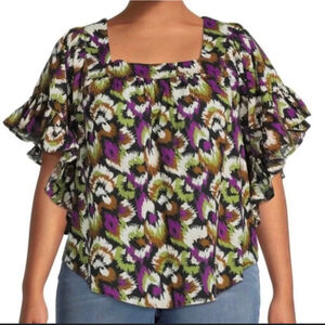 NWOT Terra & Sky Women’s 14W Boho Ruffle Sleeve Peasant Top